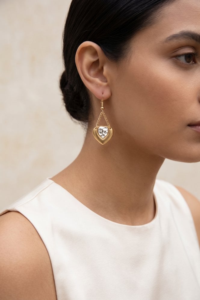 Majique London Vintage Heart Drop Gold Hook Earrings