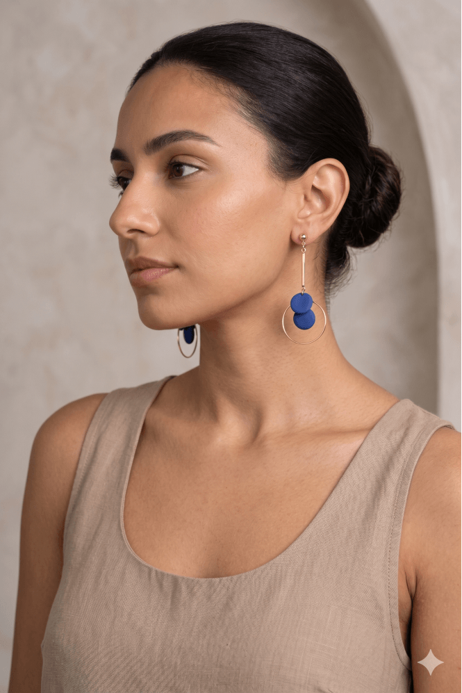 Majique London Wavy Disc & Circle Gold Bar Drop Earrings