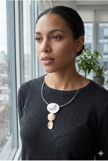 Wire Collar Necklace With Tritone Textured Disk Pendant