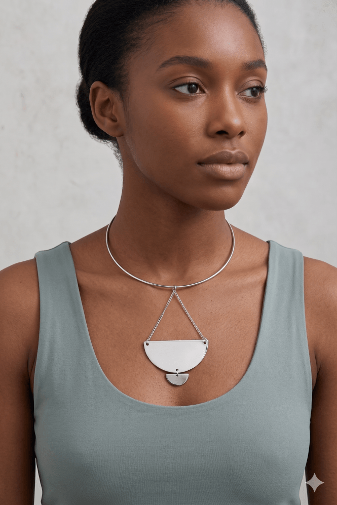 Majique London Wire Wave Choker With Crescent Pendant