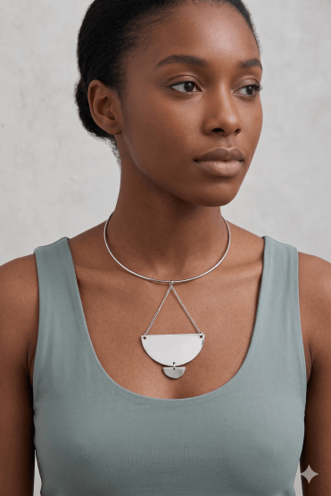 Wire Wave Choker With Crescent Pendant