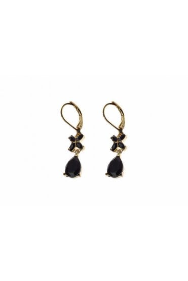 Noir Blossom Gold Drop Earrings