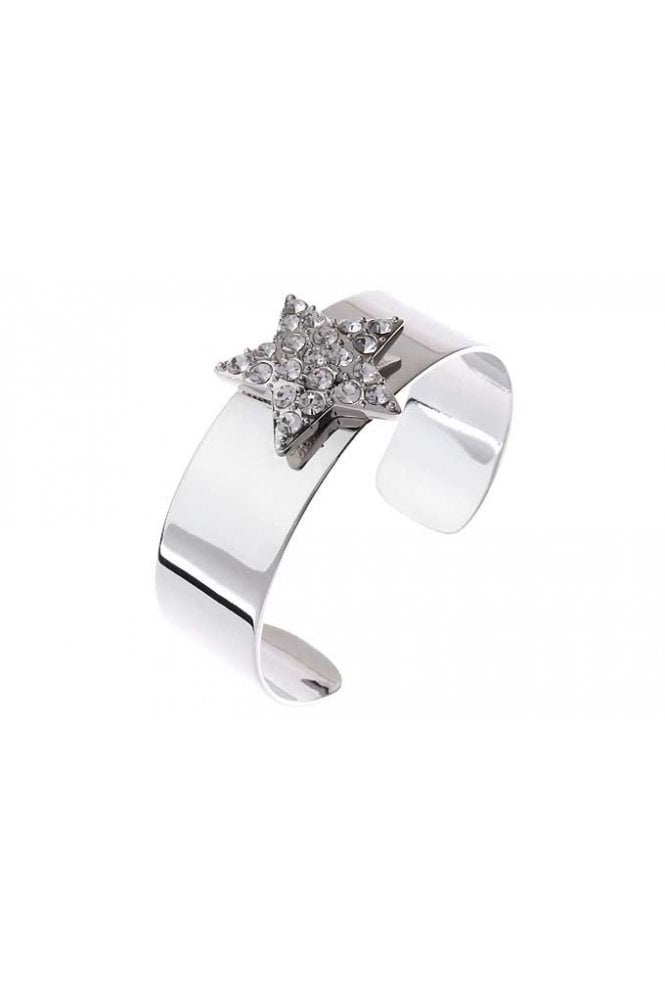 Majique London Rhodium Cuff Bangle With Crystal Star