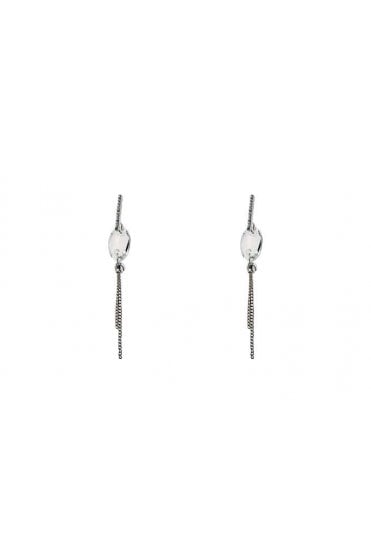 Rhodium Oval Chain Drop Earrings