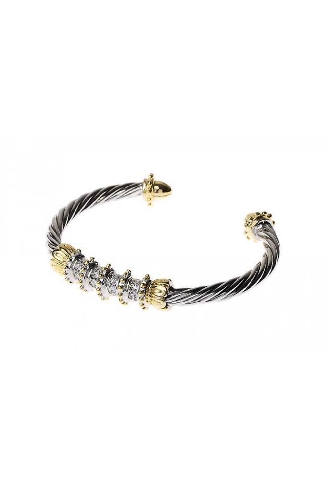 Majique London Rhodium Twisted Wire Cuff Bangle With Gold