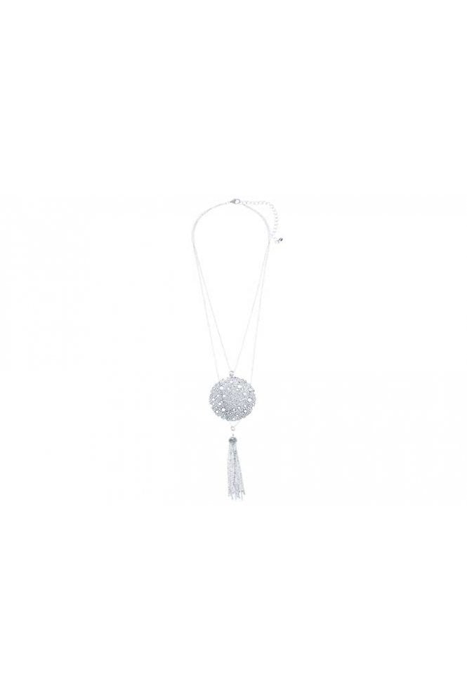 Majique London Round Pendant & Tassel Silver Cable Necklace