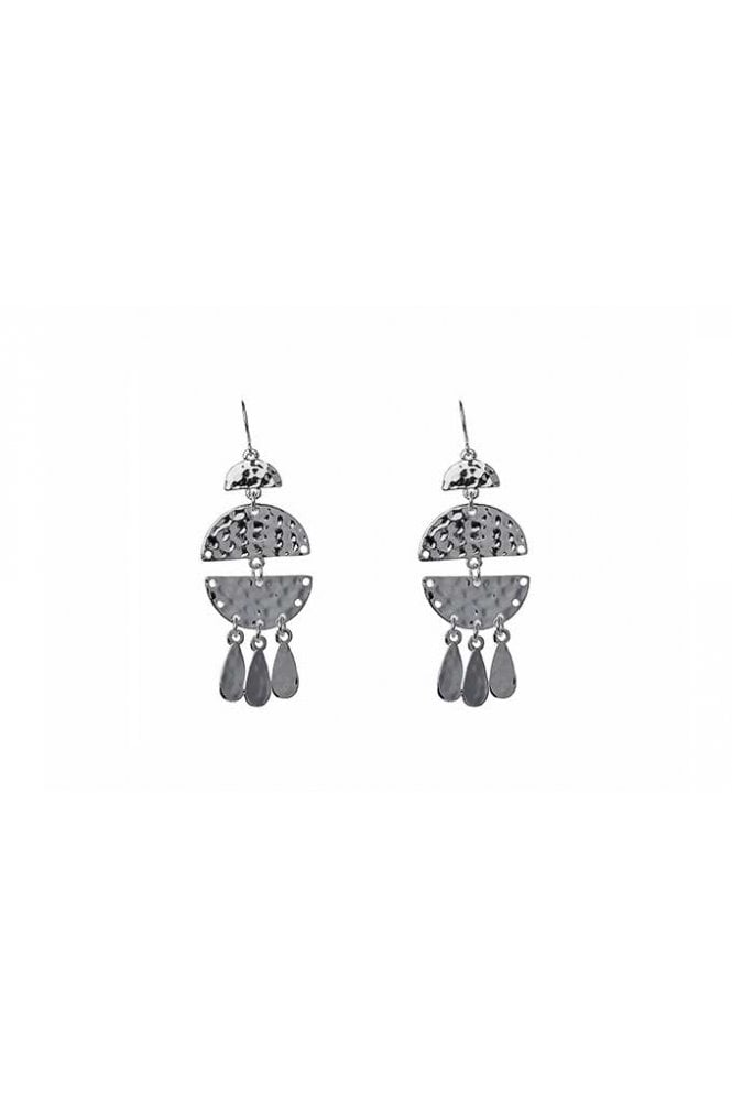 Majique London Shiny Silver Fish Hook Earrings with Hammered Half Moon and Teardrop Charm