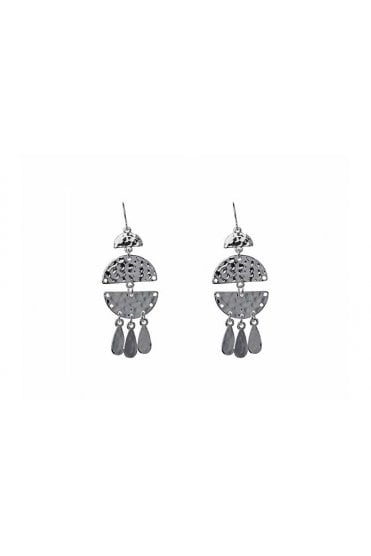 Shiny Silver Fish Hook Earrings with Hammered Half Moon and Teardrop Charm
