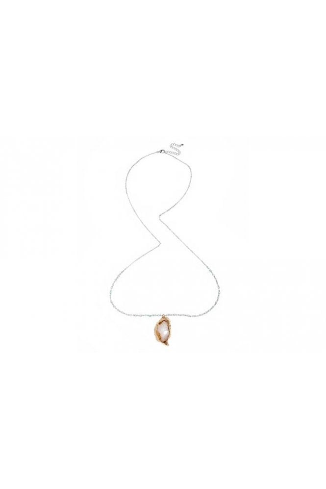 Majique London Shiny Silver Long Chain Necklace with Beads & Gemstone Pendant