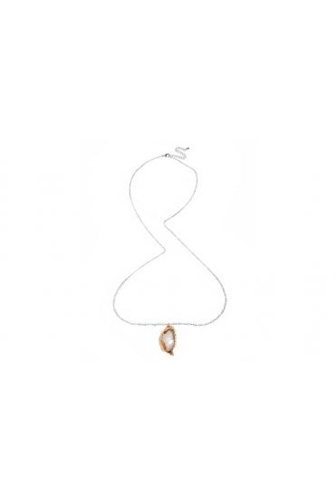 Shiny Silver Long Chain Necklace with Beads & Gemstone Pendant