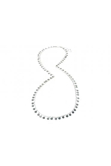 Silver Disc Pendant Long Necklace