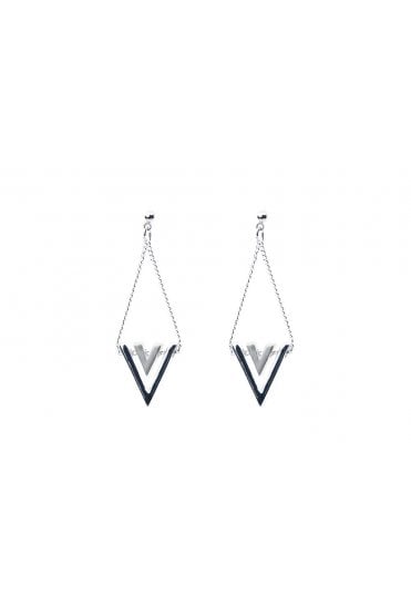 Silver Double V Chain Drop Studs