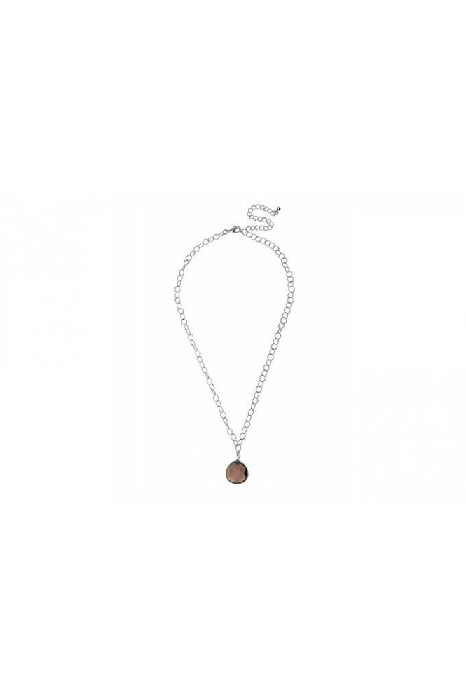 Majique London Silver Link Chain Necklace with Round Topaz Drop Pendant