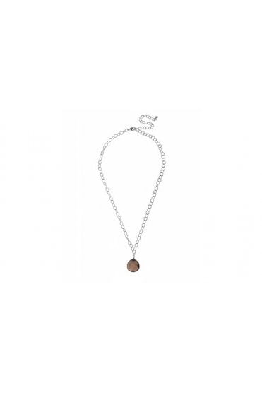 Silver Link Chain Necklace with Round Topaz Drop Pendant