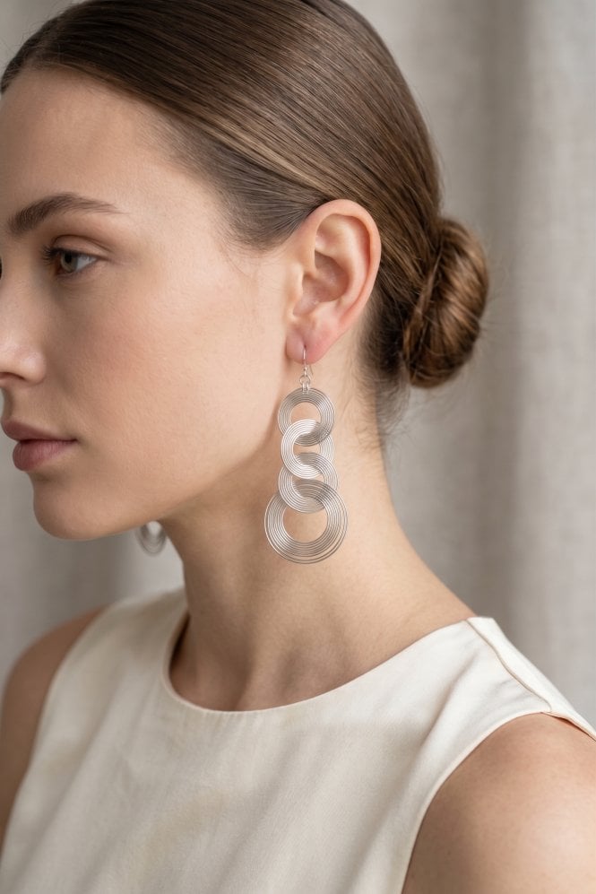 Majique Silver Multi Hoop Interlinked Drop Earring