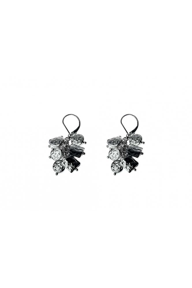 Majique London Textured Silver Square & Disc Drop Earrings