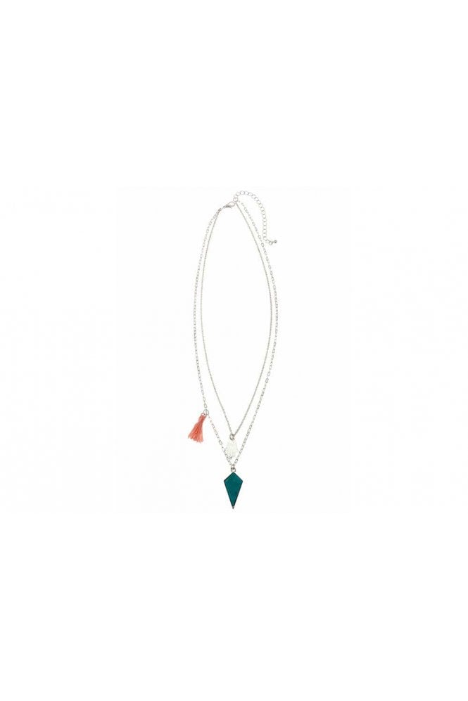 Majique London Turquoise Triangle Tassel Duo Necklace