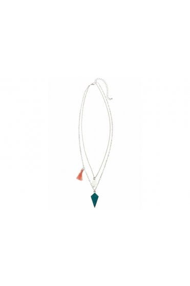 Turquoise Triangle Tassel Duo Necklace