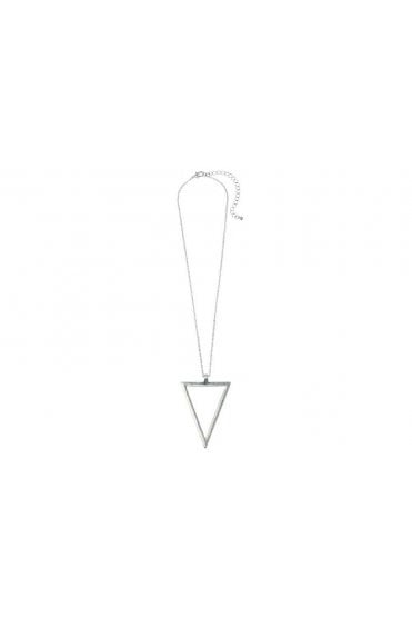 Worn Silver Chain Necklace with Geometric Triangle Pendant
