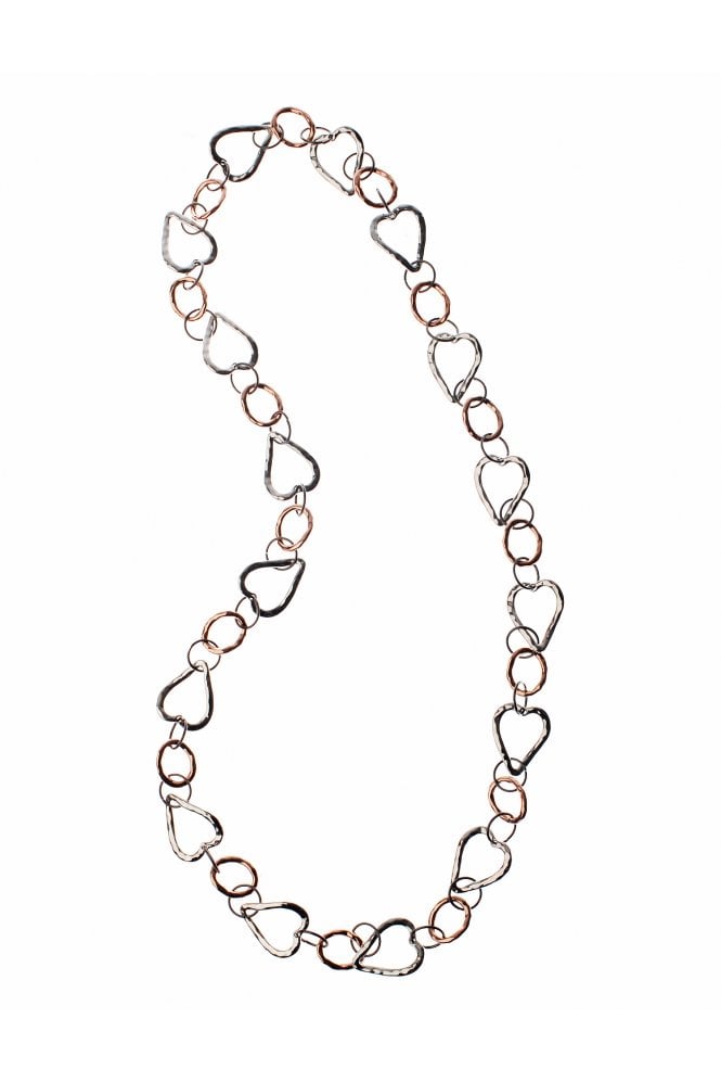 Majique London Dual Tone Hoops & Hearts Long Necklace