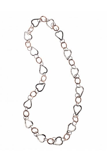 Dual Tone Hoops & Hearts Long Necklace