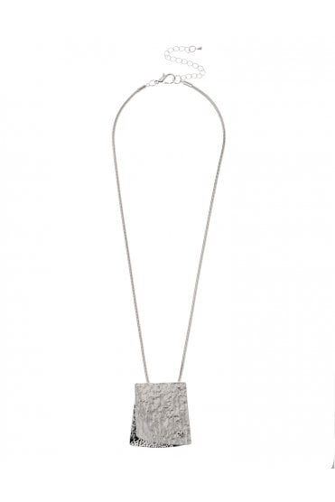Modern Silver Serpent Chain Necklace With Duo Tone Square Pendant