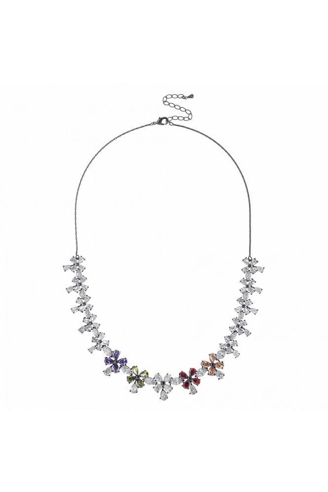 Majique London Mystic Bloom Hematite Cascade Necklace with Radiant Cubic Zirconia Floral Delight