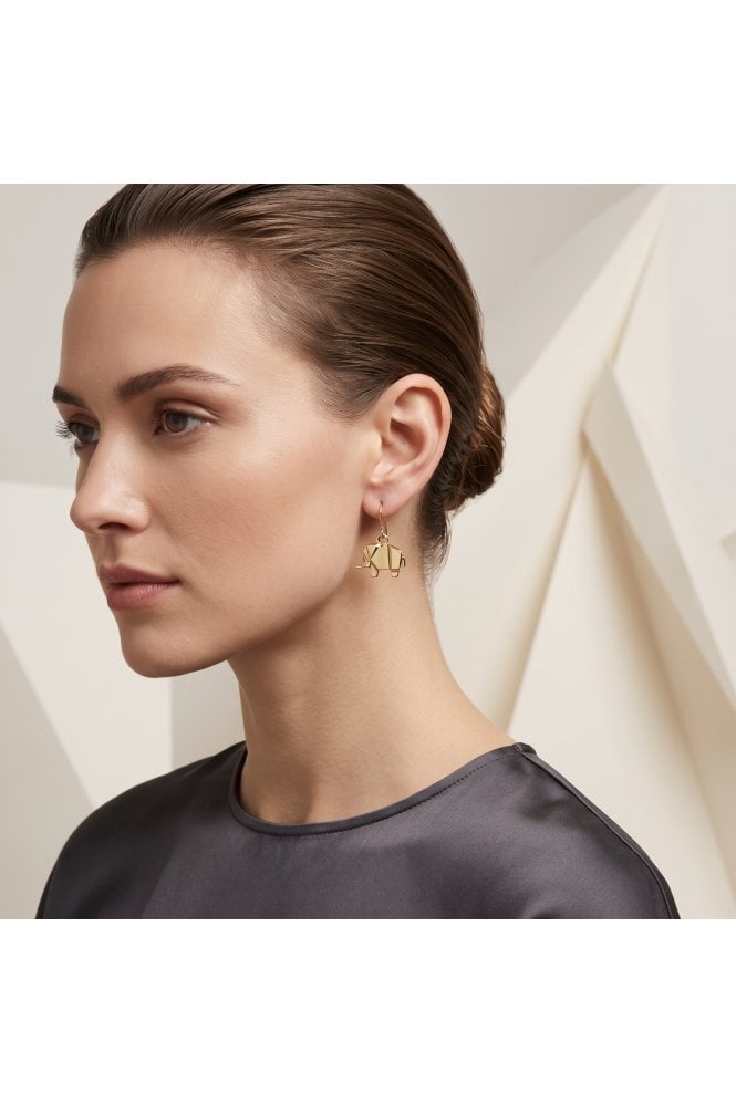 Origami Elephant Fish Hook Drop Earrings