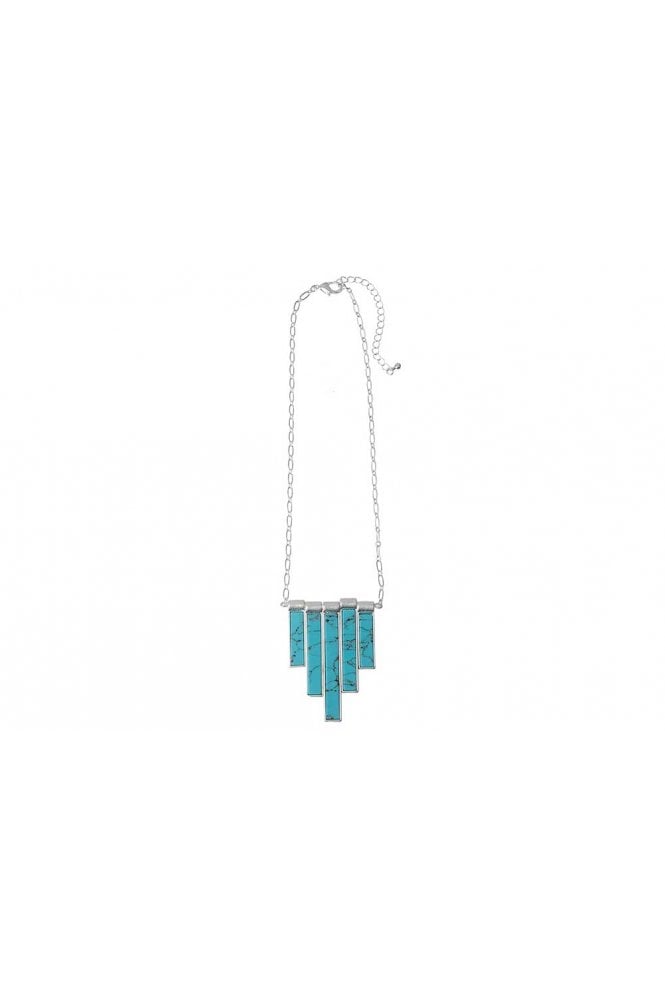 Majique London Retro Chic Turquoise Link Necklace With Rectangle Bar Drops