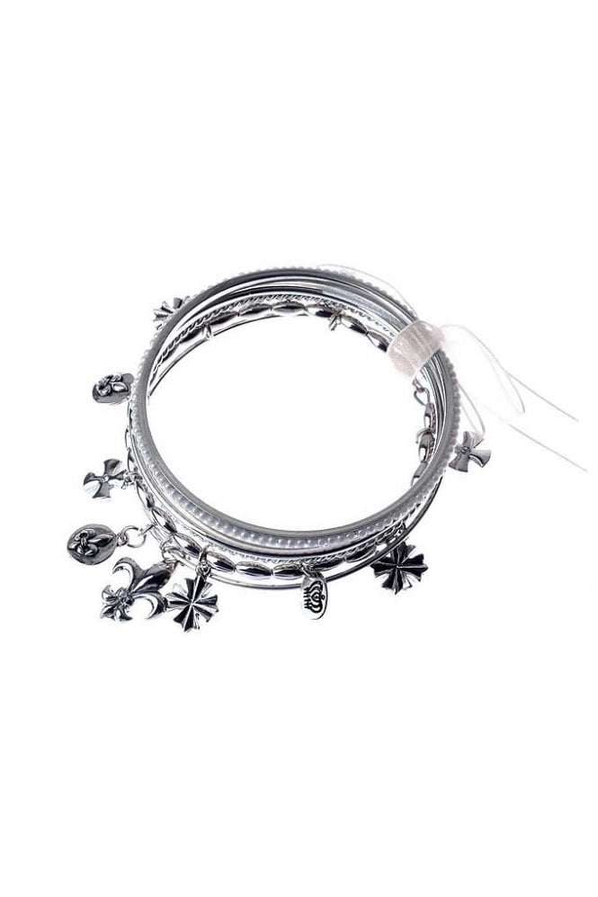 Majique London Rhodium Charm Stack Bracelet