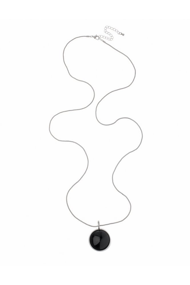 Majique London Rhodium Serpent Chain Necklace With Black Circular Pendant