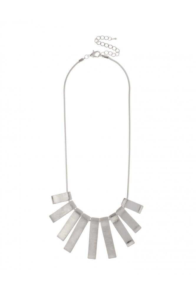 Majique London Scratched Silver Bar Statement Necklace