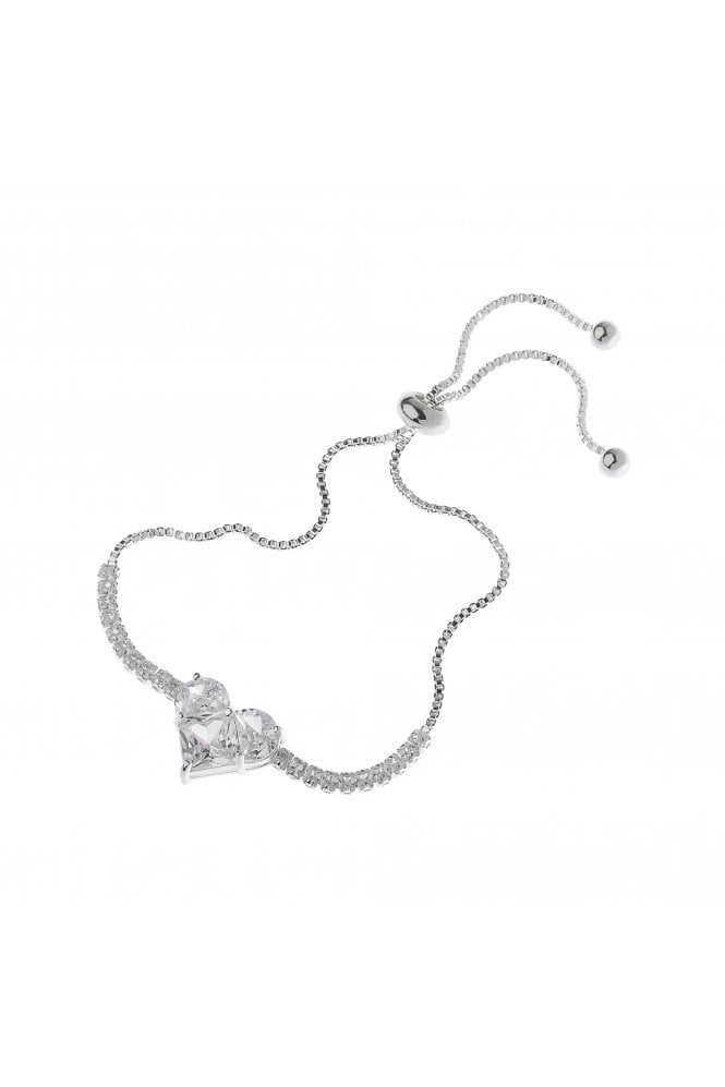 Majique London Sculpted Love Silver Lariat Bracelet With Sparkling Cubic Zirconia Heart