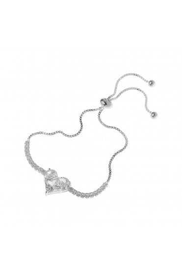 Sculpted Love Silver Lariat Bracelet With Sparkling Cubic Zirconia Heart
