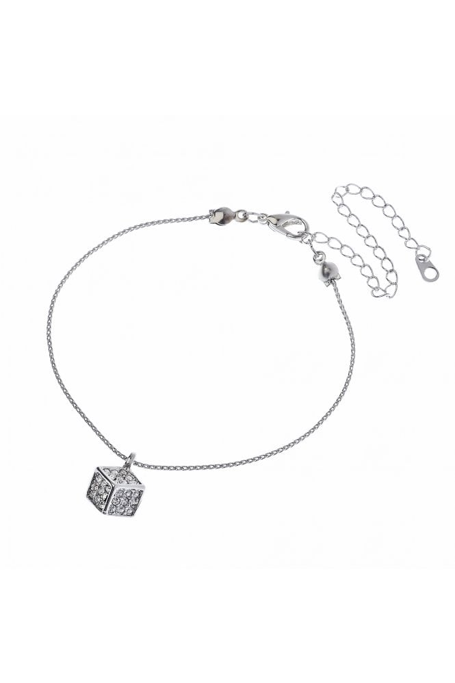 Majique London Sculpted Radiance Elegance S Chain Bracelet With Crystal Cube Pendant