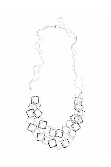 Seraphic Serpent Silver Necklace With Dual Square Layers