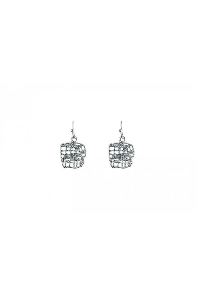 Majique London Shiny Silver Fish Hook Earrings with Square Drop