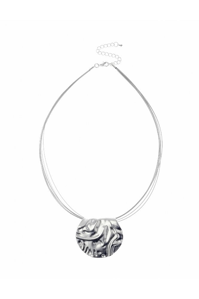 Majique London Silver Cascade Multi Strand Wire Necklace With Matte Round Pendant