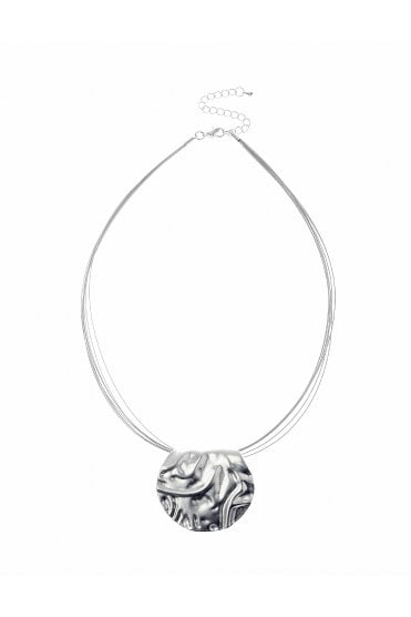 Silver Cascade Multi Strand Wire Necklace With Matte Round Pendant