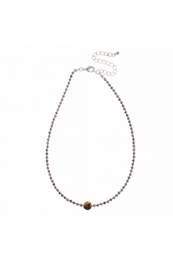 Majique London Silver Glow Bead Necklace With Glass Stone