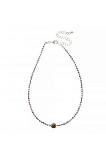 Silver Glow Bead Necklace With Glass Stone
