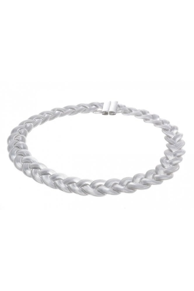 Majique London Sleek Serpent Twist Matt Silver Snake Chain Braided Herringbone Necklace With Magnetic Clasp