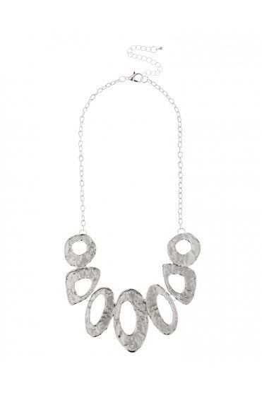 Sleek Silver Link Chain Necklace With Matte Silver Textured Ovals