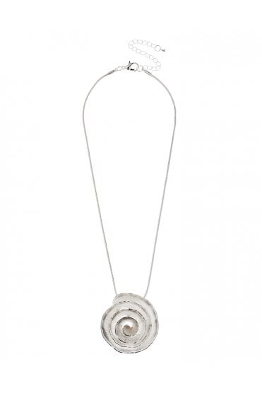 Sleek Silver Serpent Chain Necklace With Matte Silver Swirl Pendant