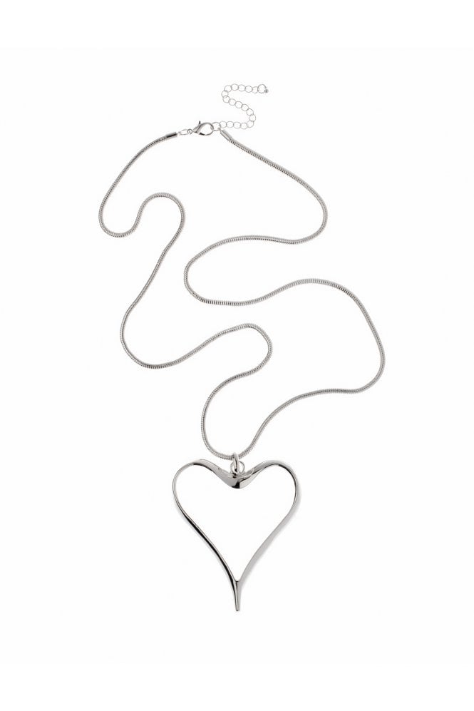 Majique London Sleek Silver Serpent Chain Necklace With Oversized Heart Pendant