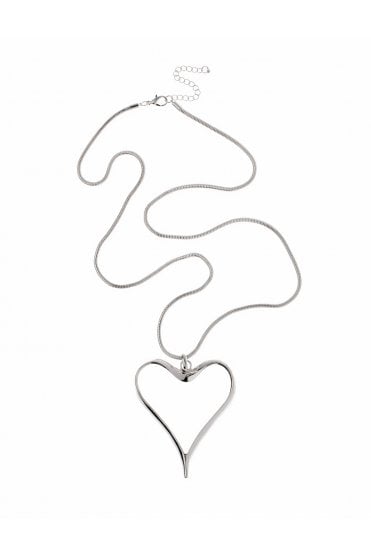 Sleek Silver Serpent Chain Necklace With Oversized Heart Pendant