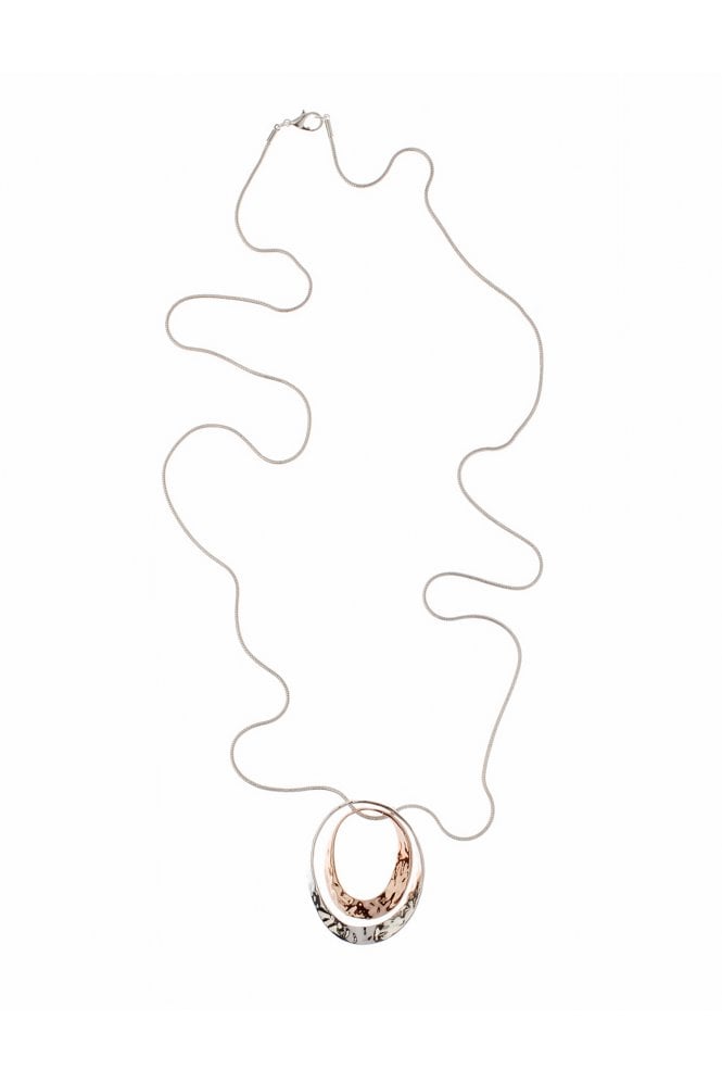 Majique London Sleek Silver Serpent Chain Necklace With Textured Oval Pendant