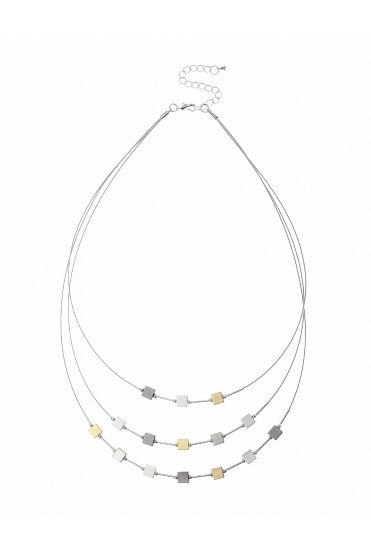 Square Chic Triple Strand Wire Necklace