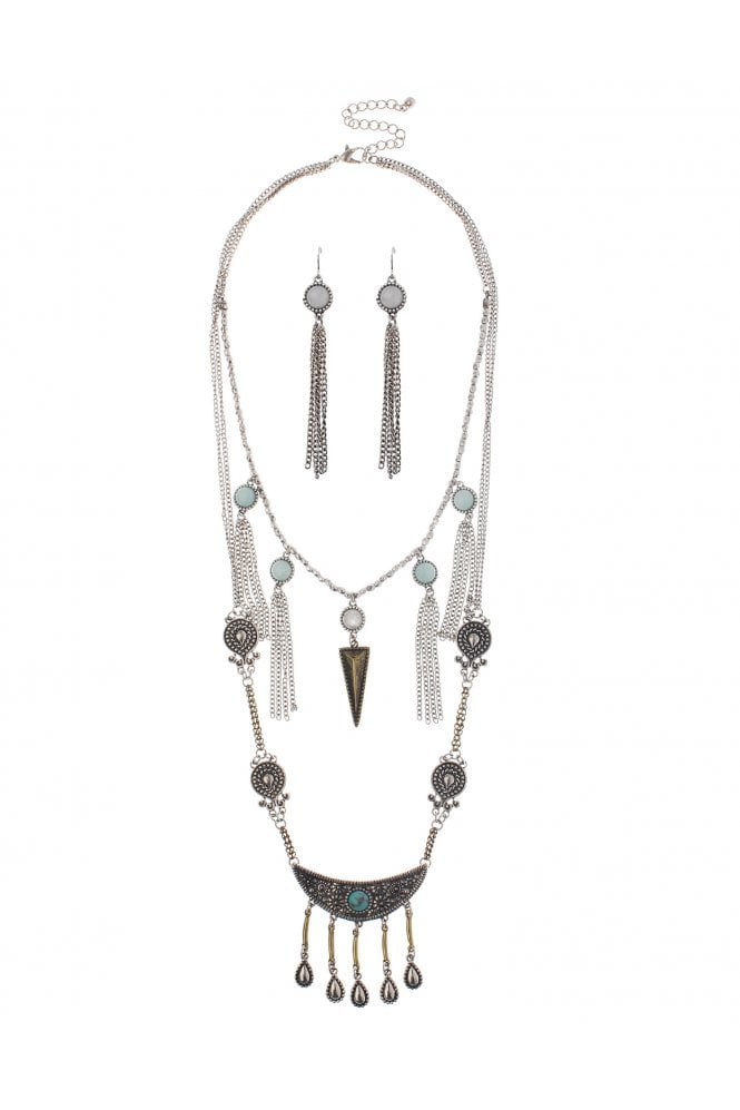 Majique London Tassel Glow Necklace & Earring Set