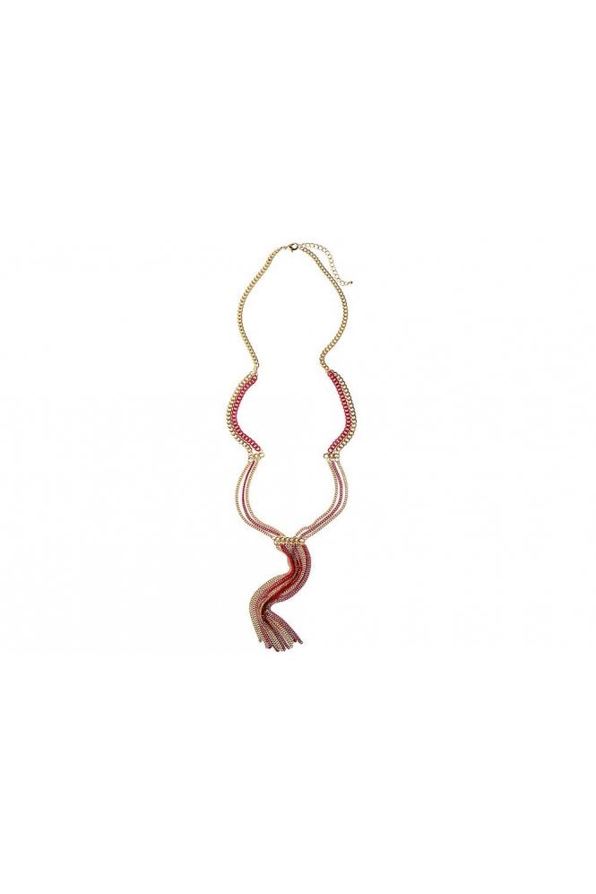 Majique London Three Row Link Chain Tassel Necklace
